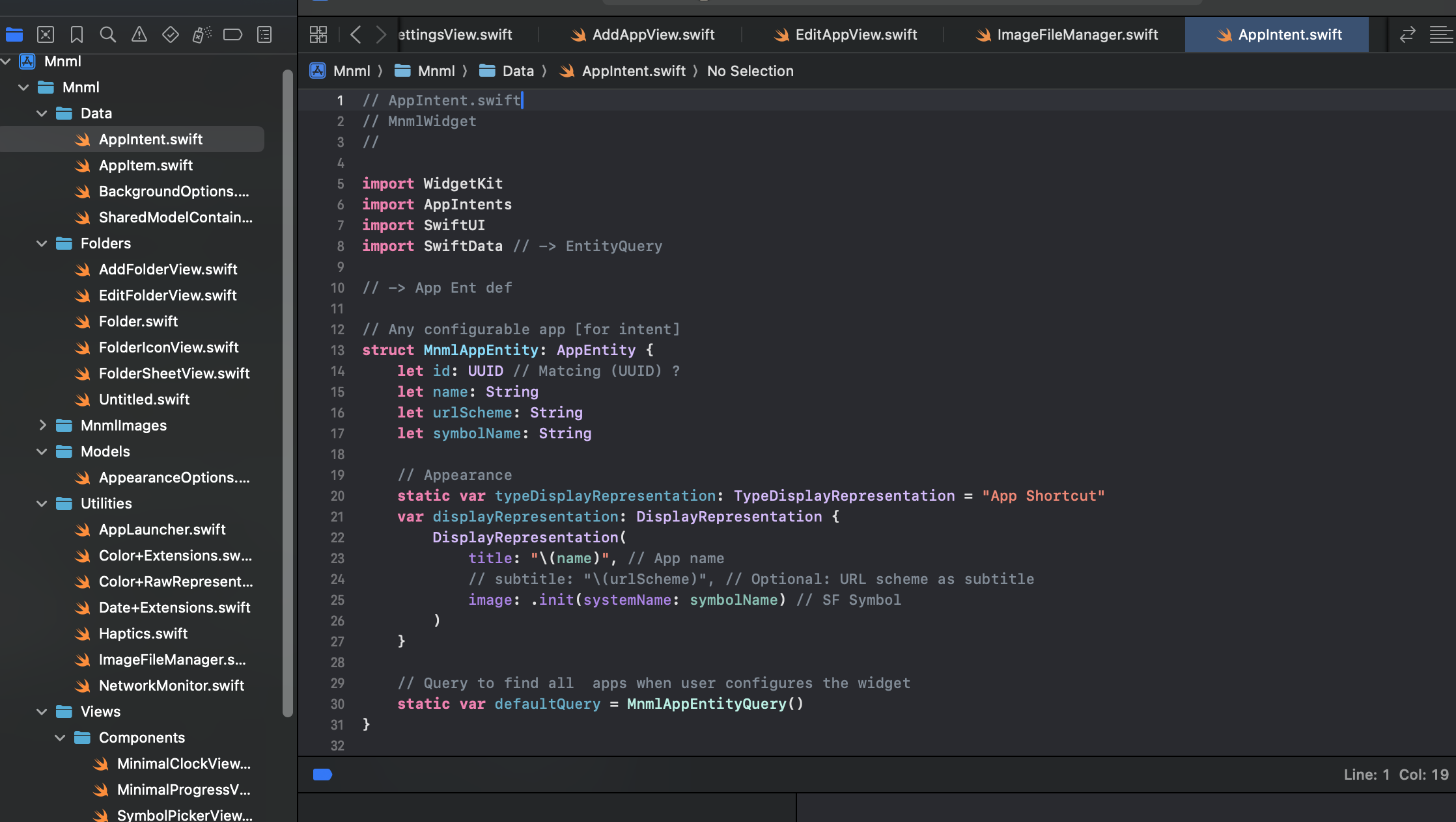 Mnml app UI preview